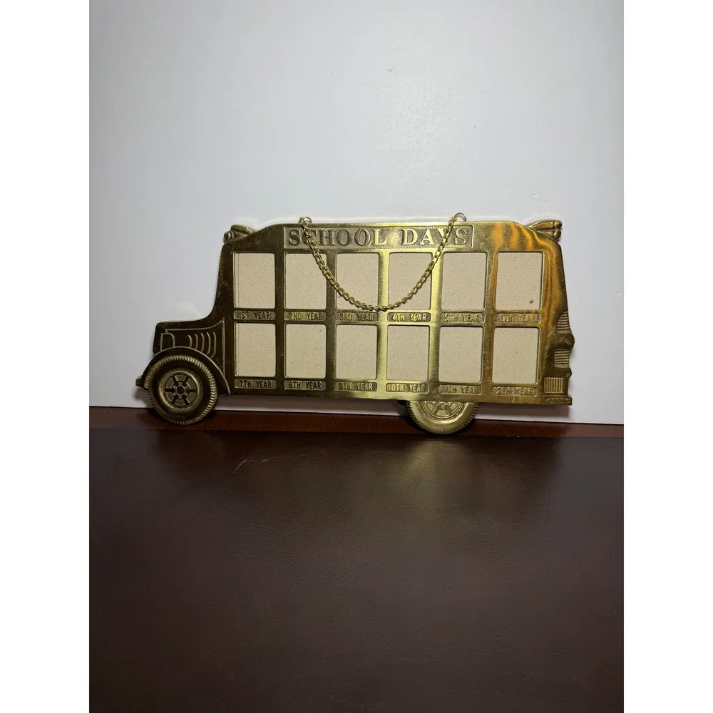 Vintage 1988 Penco Solid Brass School Days School Bus 12 Photo Frame